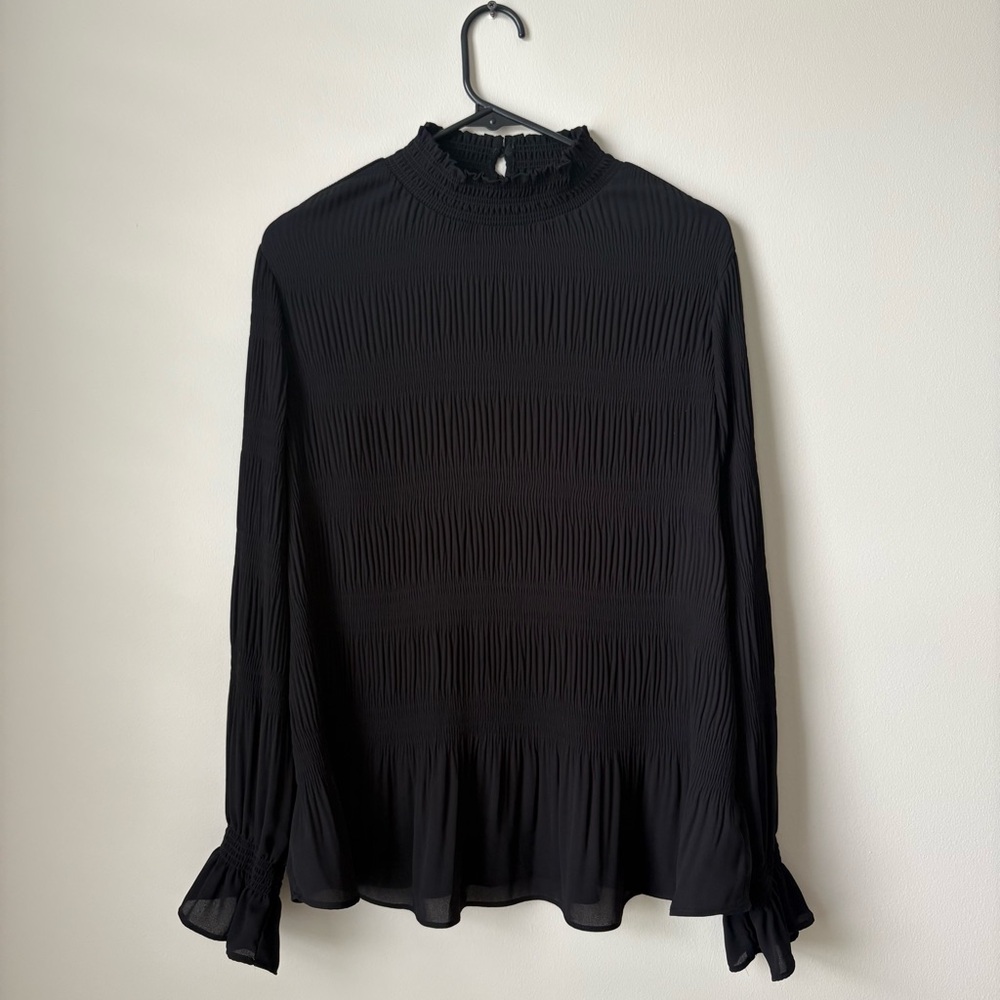 Adrianna Papell Black Pleated Blouse size medium